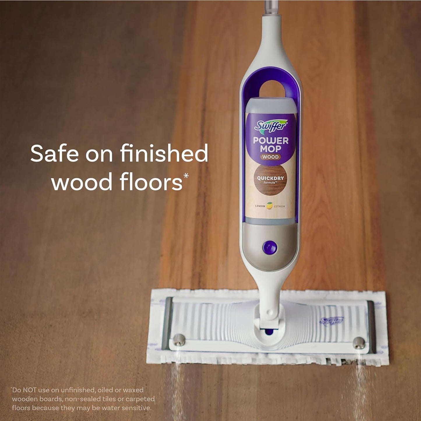 Swiffer PowerMop Wood Mop Kit for Wood Floor Cleaning, Quickdry Solution with Lemon Scent, Mopping Kit Includes PowerMop Wood, 2 Mopping Pad Refills