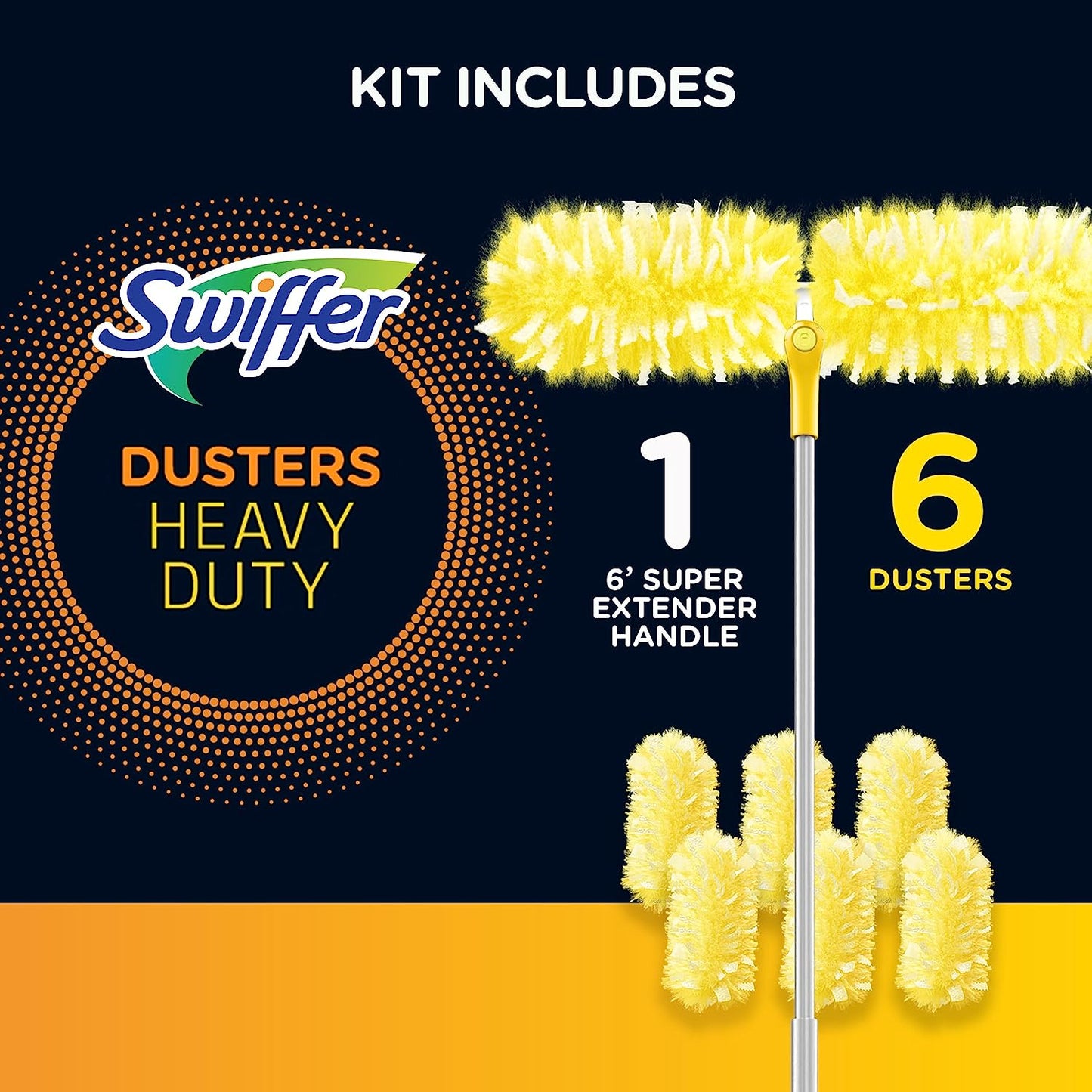 Swiffer Ceiling Fan Duster Super Extender Handle Starter Kit, 6 Heavy Duty Refills