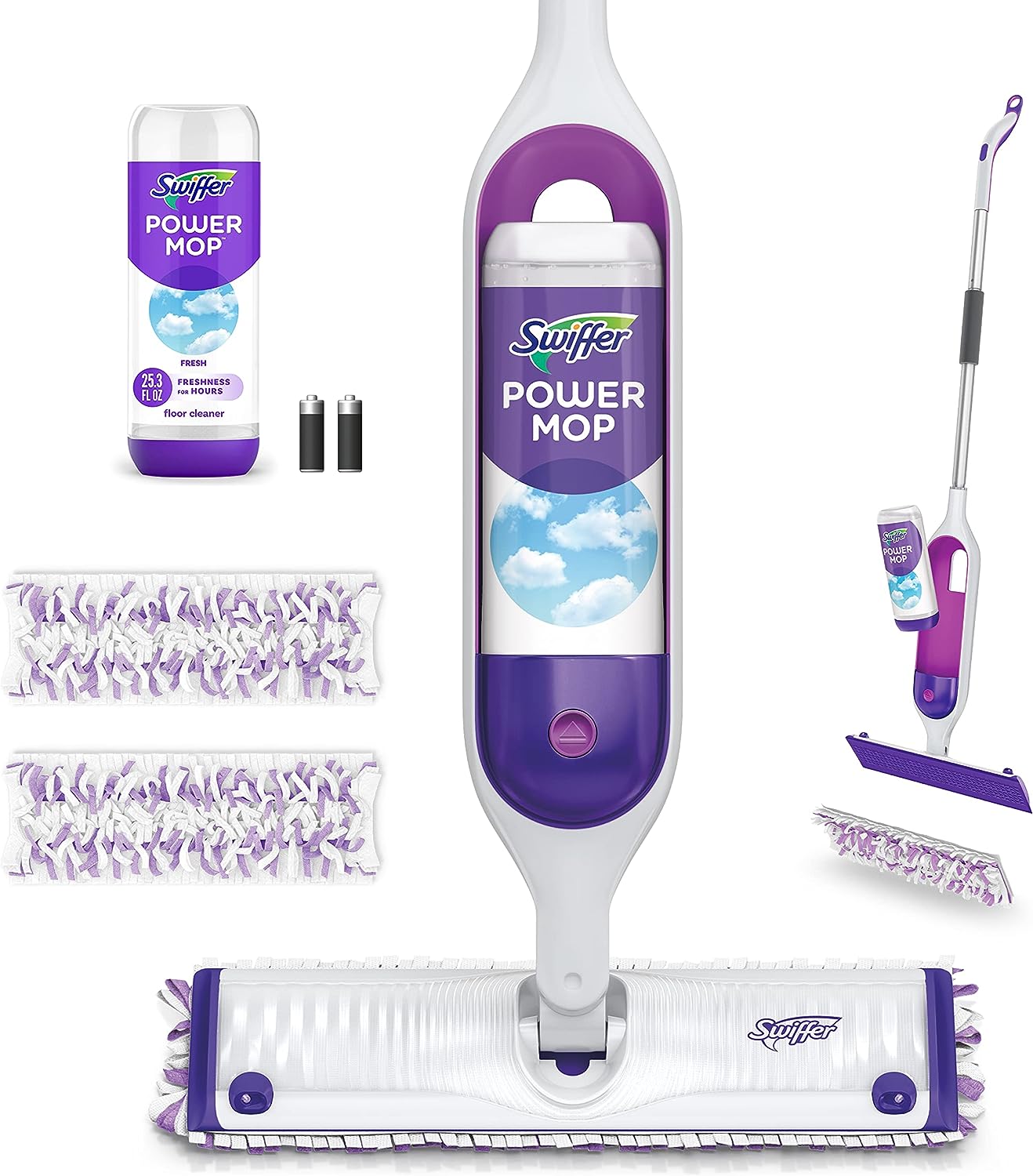 Swiffer PowerMop Multi-Surface Mop Kit for Floor Cleaning, Fresh Scent, Mopping Kit Includes PowerMop, 2 Mopping Pad Refills, 1 Floor Cleaning Solution with Fresh Scent and 2 Batteries