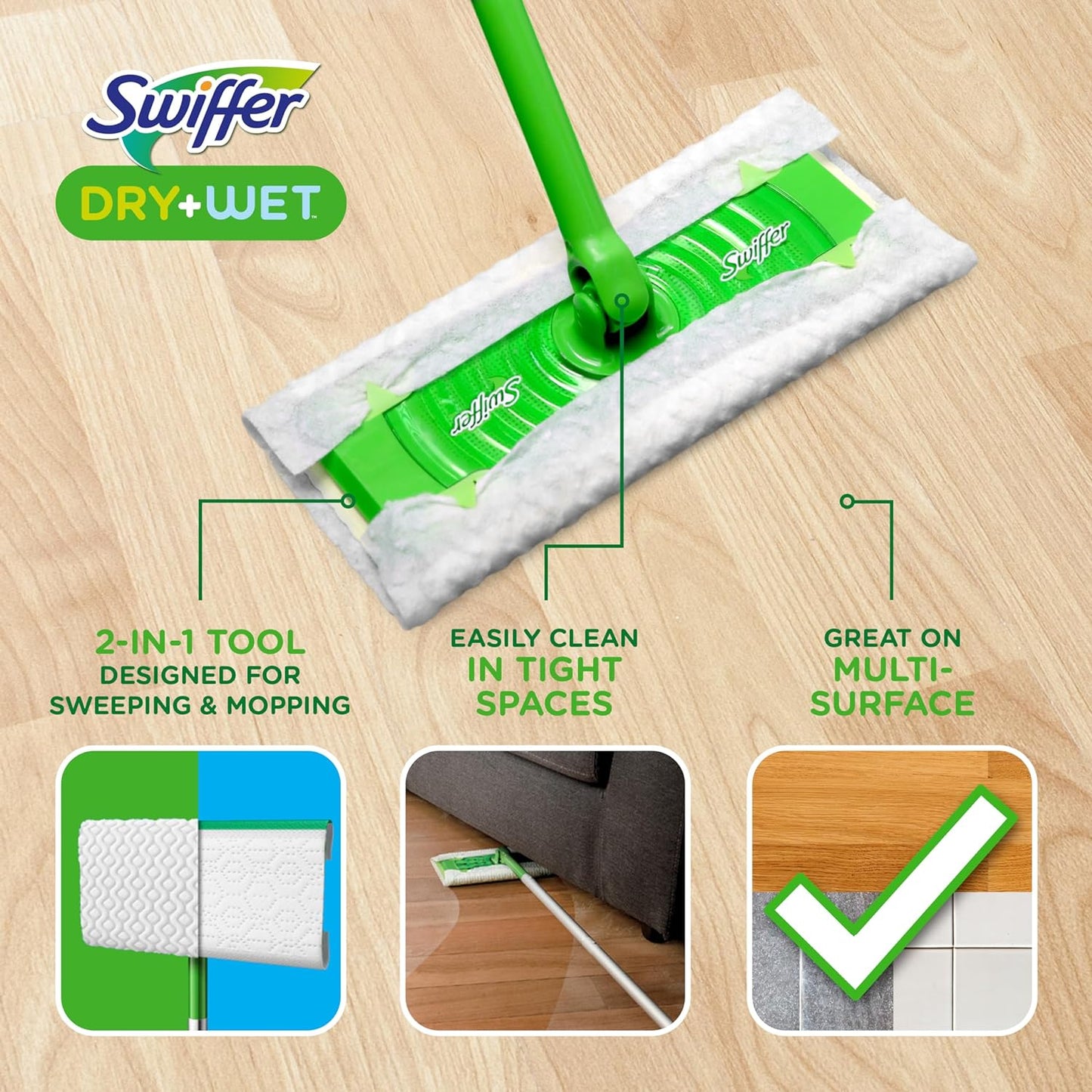 Swiffer Sweeper 2-in-1 Mops for Floor Cleaning, Dry and Wet Multi Surface Floor Cleaner, Sweeping and Mopping Starter Kit, Includes 1 Mop + 19 Refills, 20 Piece Set